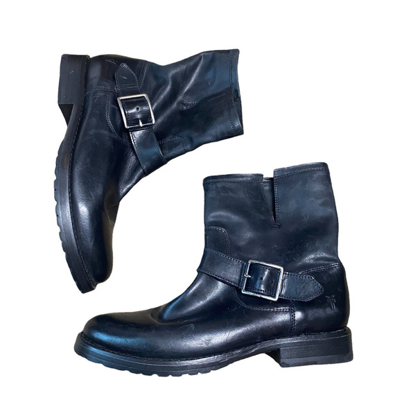 Frye Natalie Engineer Black Leather Boots sz 6 - Picture 2 of 9